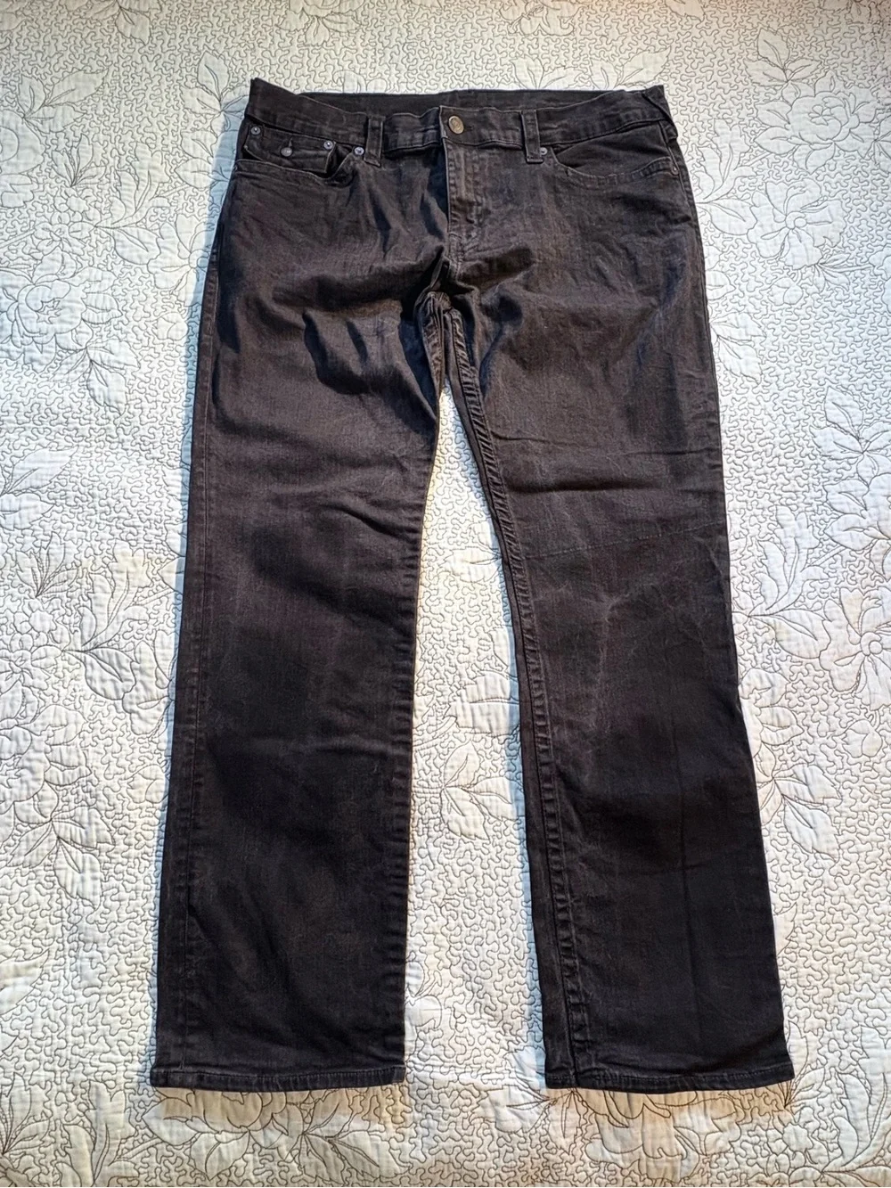 True Religion Ricky Made in USA Relaxed Straight Jeans Black Wash Denim Sz 40🧡